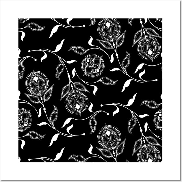 Black and White Medallion Paisley Wall Art by Carolina Díaz